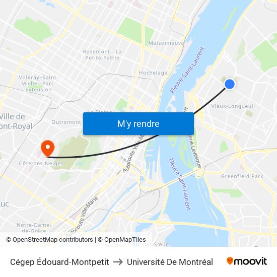 Cégep Édouard-Montpetit to Université De Montréal map