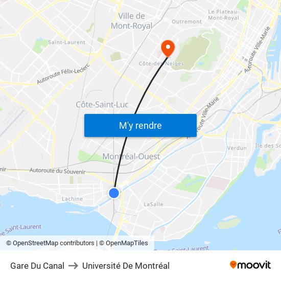 Gare Du Canal to Université De Montréal map