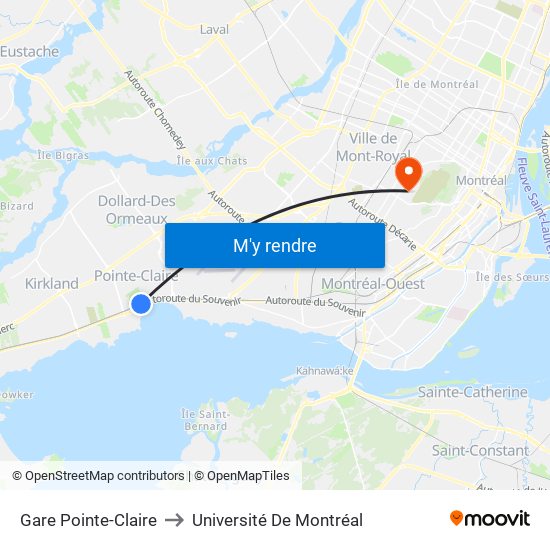 Gare Pointe-Claire to Université De Montréal map