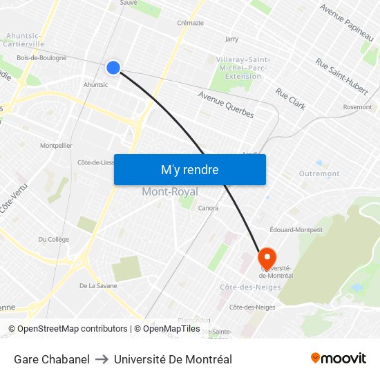 Gare Chabanel to Université De Montréal map