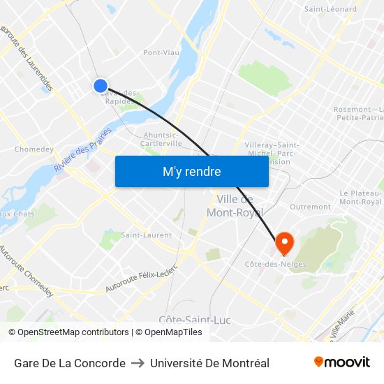 Gare De La Concorde to Université De Montréal map