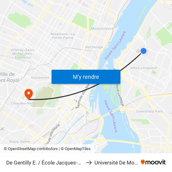 De Gentilly E. / École Jacques-Rousseau to Université De Montréal map