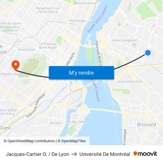 Jacques-Cartier O. / De Lyon to Université De Montréal map