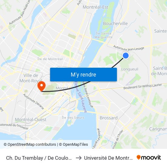 Ch. Du Tremblay / De Coulomb to Université De Montréal map