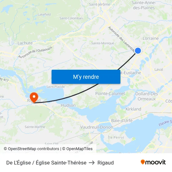 De L'Église / Église Sainte-Thérèse to Rigaud map