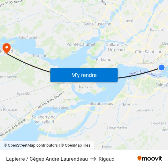 Lapierre / Cégep André-Laurendeau to Rigaud map