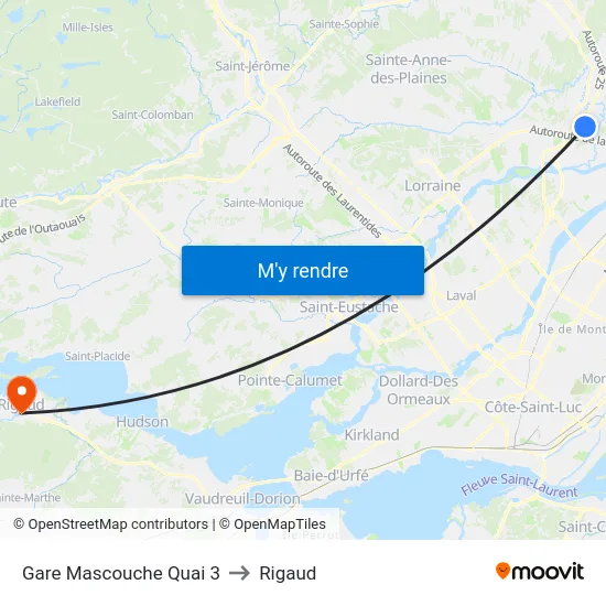 Gare Mascouche Quai 3 to Rigaud map