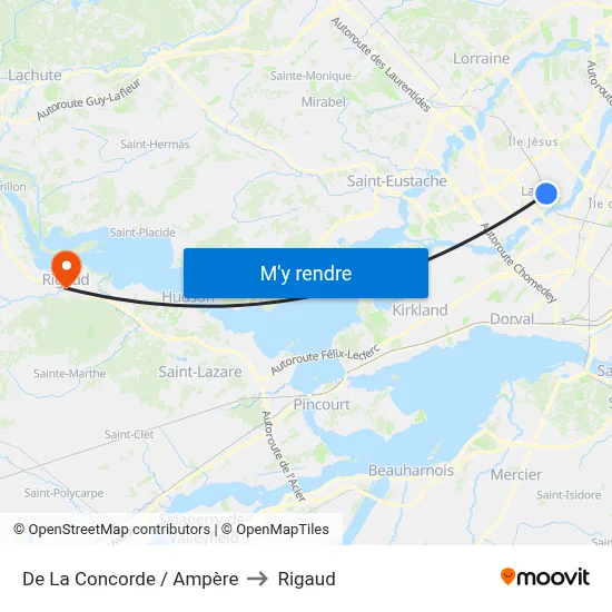 De La Concorde / Ampère to Rigaud map
