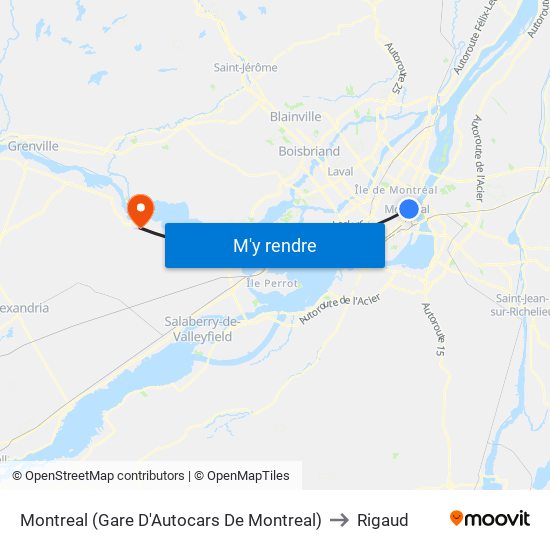 Montreal (Gare D'Autocars De Montreal) to Rigaud map