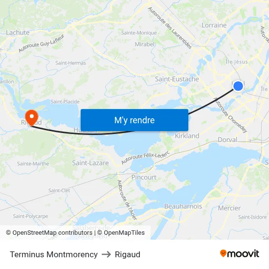 Terminus Montmorency to Rigaud map