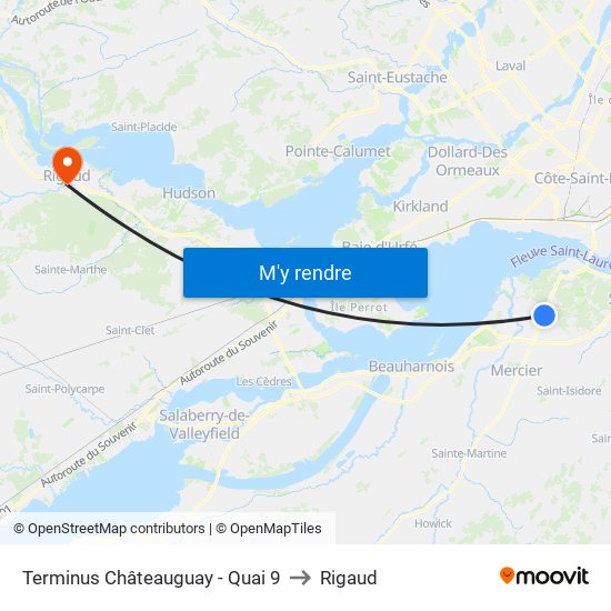 Terminus Châteauguay - Quai 9 to Rigaud map