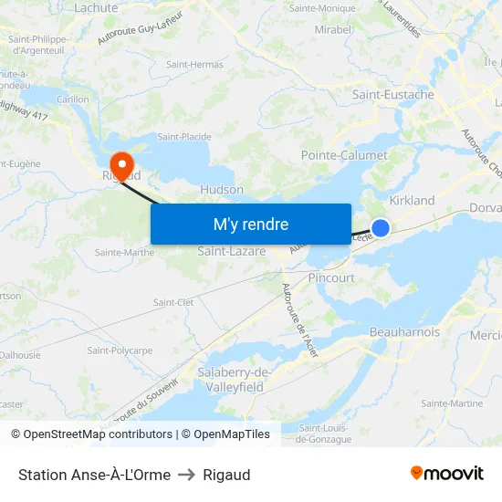 Station Anse-À-L'Orme to Rigaud map