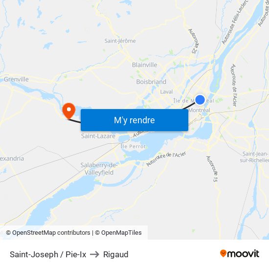 Saint-Joseph / Pie-Ix to Rigaud map