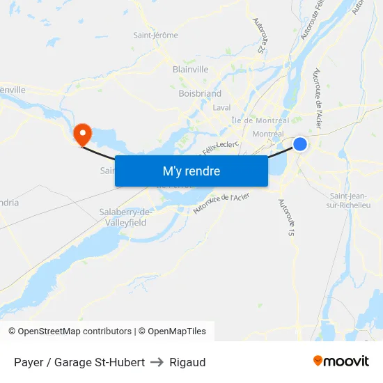 Payer / Garage St-Hubert to Rigaud map
