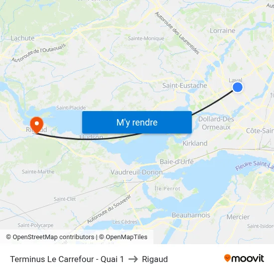 Terminus Le Carrefour - Quai 1 to Rigaud map