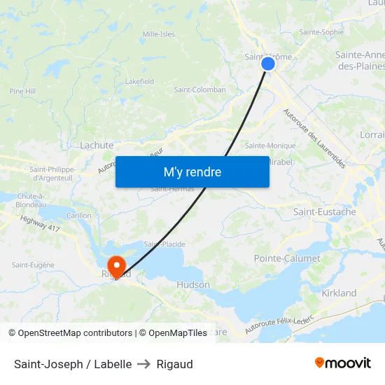 Saint-Joseph / Labelle to Rigaud map