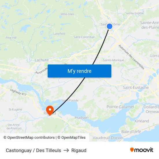 Castonguay / Des Tilleuls to Rigaud map