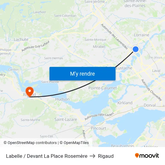 Labelle / Devant La Place Rosemère to Rigaud map