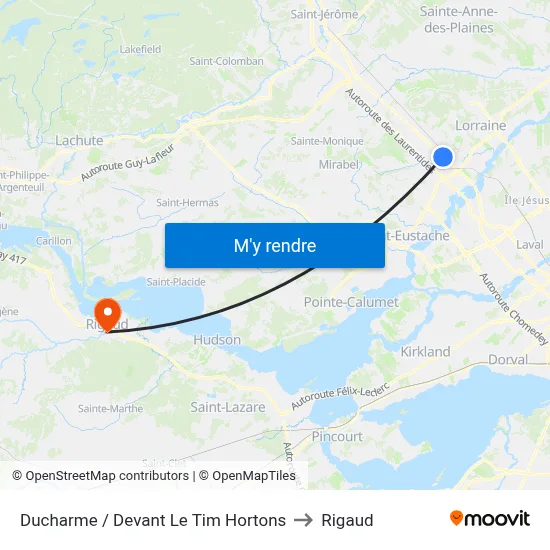 Ducharme / Devant Le Tim Hortons to Rigaud map