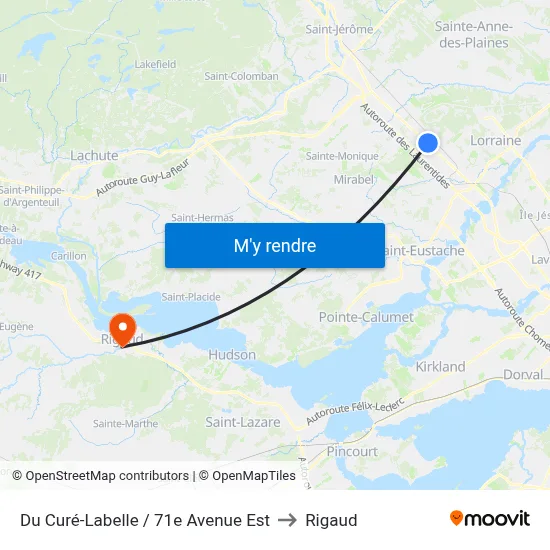 Du Curé-Labelle / 71e Avenue Est to Rigaud map