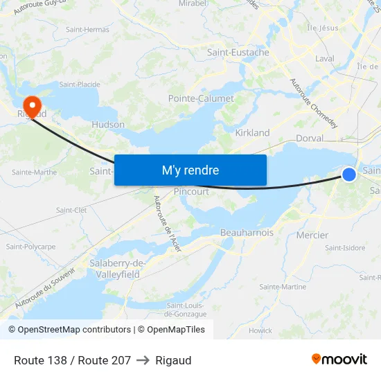 Route 138 / Route 207 to Rigaud map