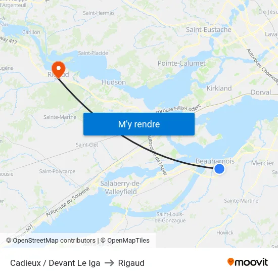 Cadieux / Devant Le Iga to Rigaud map