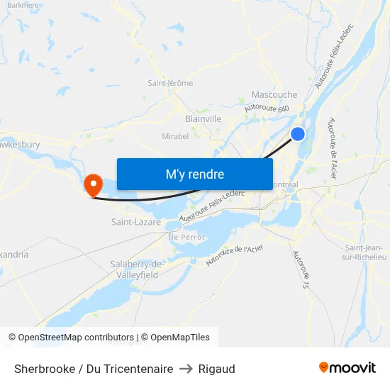 Sherbrooke / Du Tricentenaire to Rigaud map