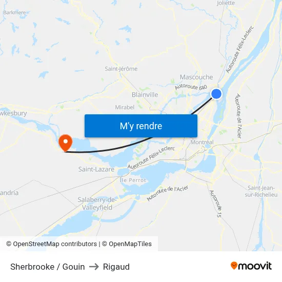 Sherbrooke / Gouin to Rigaud map