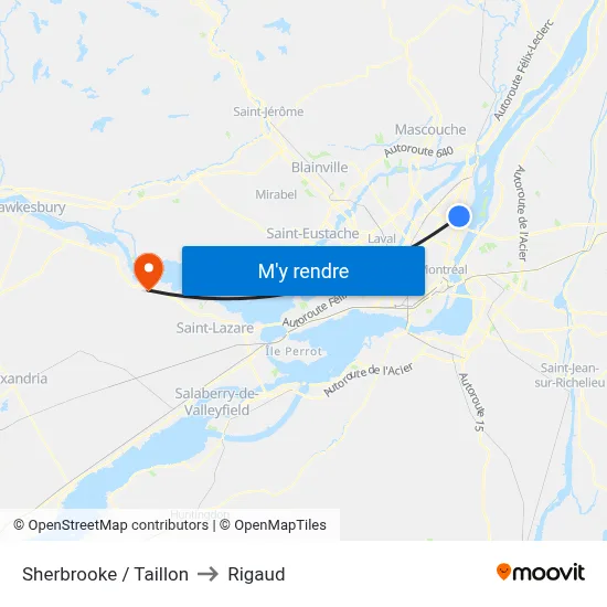 Sherbrooke / Taillon to Rigaud map