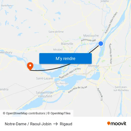 Notre-Dame / Raoul-Jobin to Rigaud map