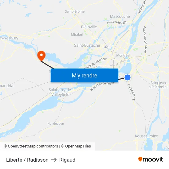 Liberté / Radisson to Rigaud map