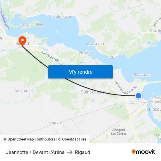 Jeannotte / Devant L'Aréna to Rigaud map