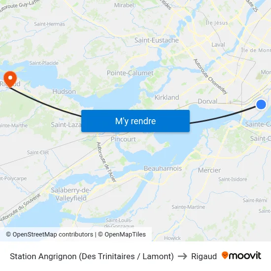 Station Angrignon (Des Trinitaires / Lamont) to Rigaud map