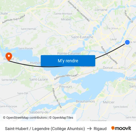 Saint-Hubert / Legendre (Collège Ahuntsic) to Rigaud map