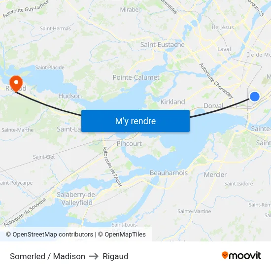 Somerled / Madison to Rigaud map