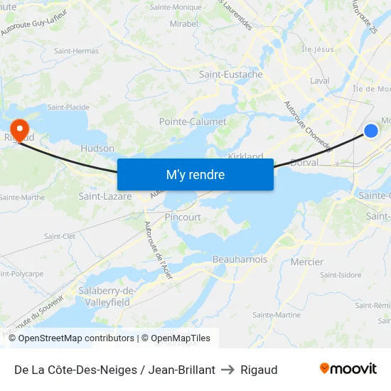 De La Côte-Des-Neiges / Jean-Brillant to Rigaud map