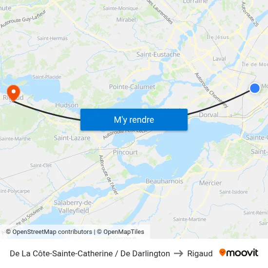 De La Côte-Sainte-Catherine / De Darlington to Rigaud map