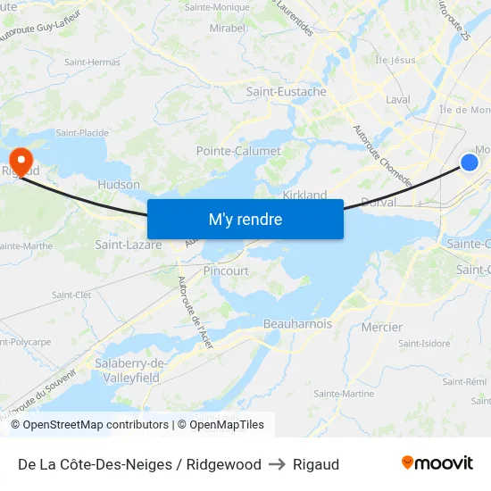 De La Côte-Des-Neiges / Ridgewood to Rigaud map