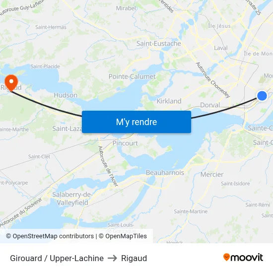 Girouard / Upper-Lachine to Rigaud map