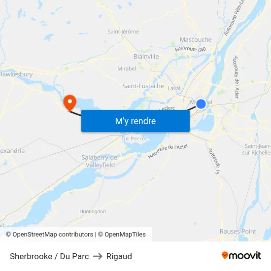 Sherbrooke / Du Parc to Rigaud map