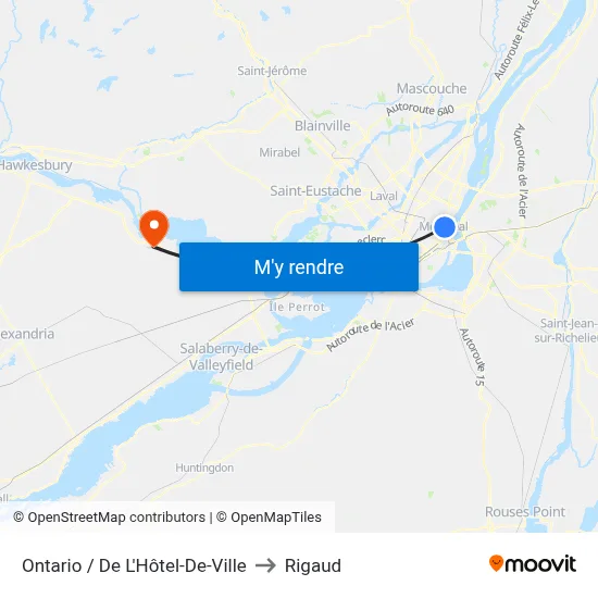 Ontario / De L'Hôtel-De-Ville to Rigaud map