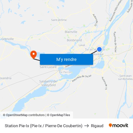 Station Pie-Ix (Pie-Ix / Pierre-De Coubertin) to Rigaud map