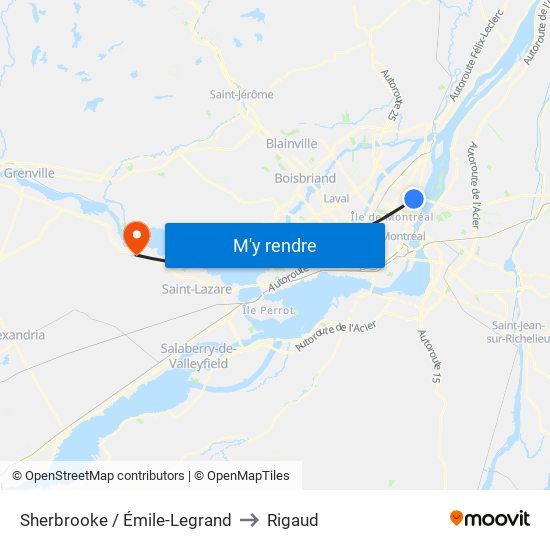 Sherbrooke / Émile-Legrand to Rigaud map