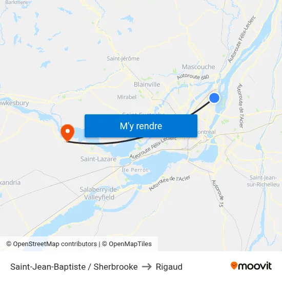 Saint-Jean-Baptiste / Sherbrooke to Rigaud map