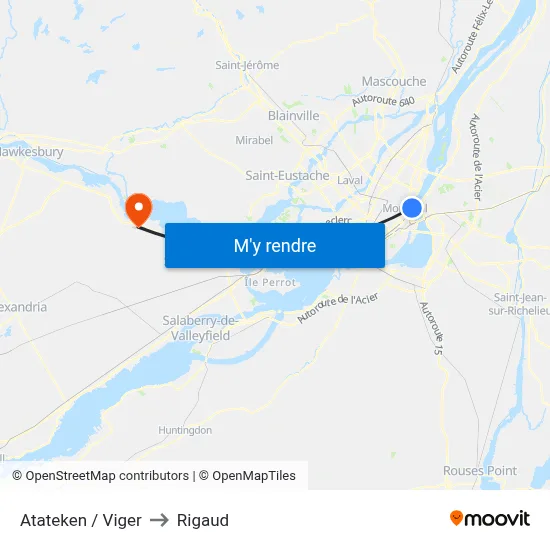 Atateken / Viger to Rigaud map