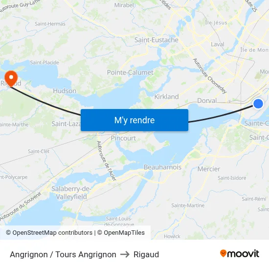 Angrignon / Tours Angrignon to Rigaud map