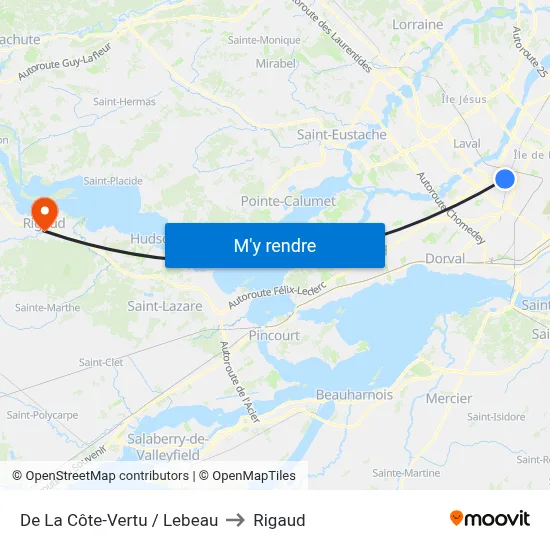De La Côte-Vertu / Lebeau to Rigaud map