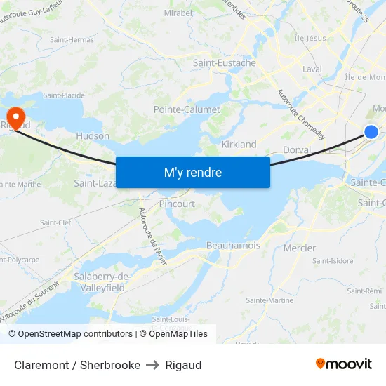 Claremont / Sherbrooke to Rigaud map