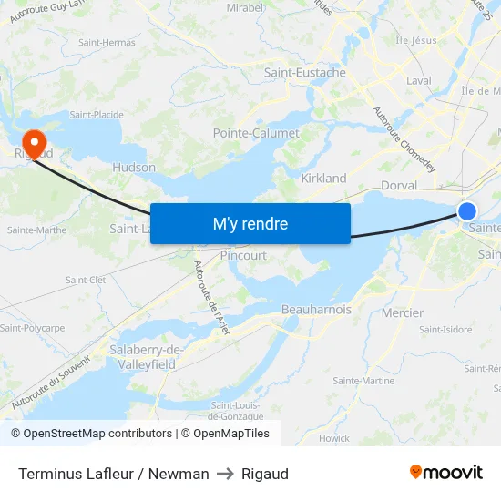 Terminus Lafleur / Newman to Rigaud map