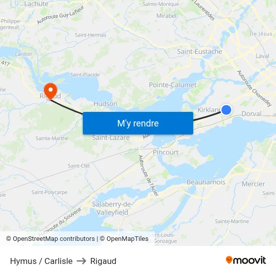 Hymus / Carlisle to Rigaud map
